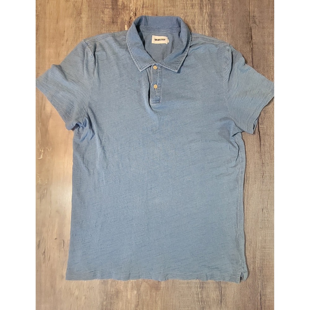 Taylor Stitch Mens Light Blue Slub Cotton Short Sleeve Polo Shirt Size 42 L